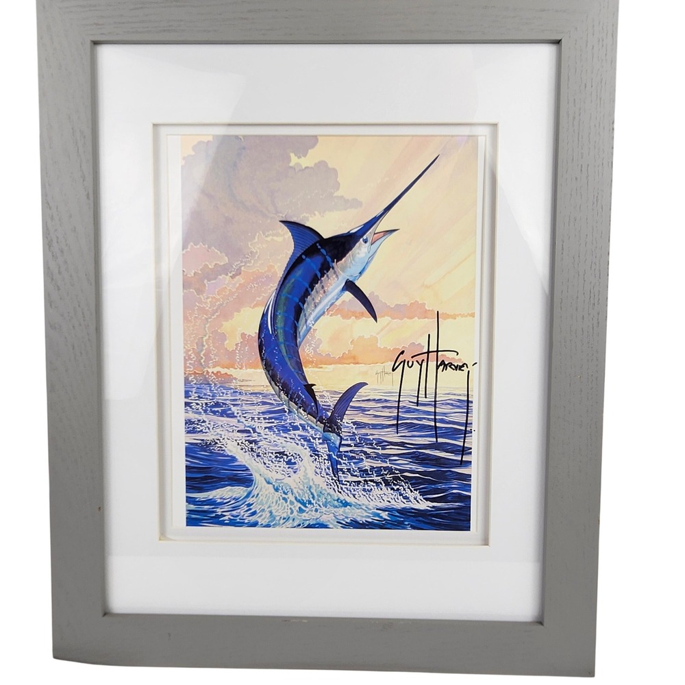 Guy Harvey "Marlin Solo" Hand Signed COA 2015 Oceanic Fish Coastal Wood Framed